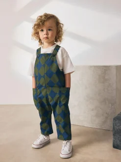 Next Dungarees (3mths-7yrs) Green/Blue Harlequin Online