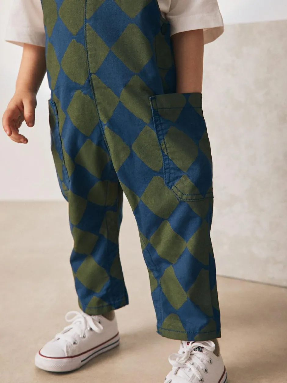 Next Dungarees (3mths-7yrs) Green/Blue Harlequin Online