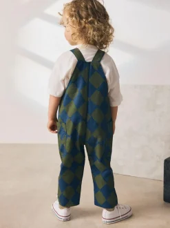 Next Dungarees (3mths-7yrs) Green/Blue Harlequin Online