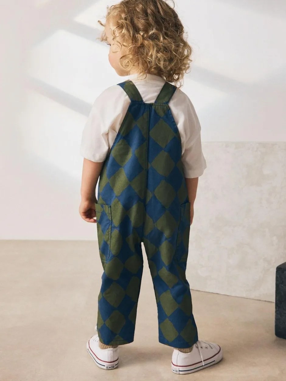 Next Dungarees (3mths-7yrs) Green/Blue Harlequin Online