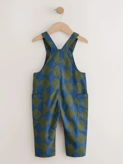 Next Dungarees (3mths-7yrs) Green/Blue Harlequin Online