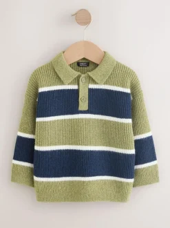 Next Knitted Stripe Rugby Polo Shirt (3mths-7yrs) Green/Blue Discount