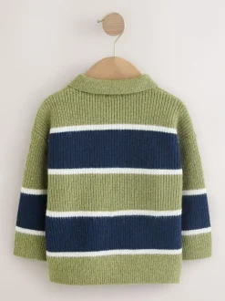 Next Knitted Stripe Rugby Polo Shirt (3mths-7yrs) Green/Blue Discount
