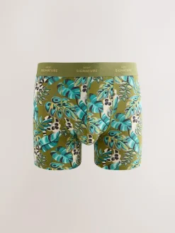 Next Signature Cotton Rich Boxers 4 Pack Green/Blue Leaf Animal Print Best