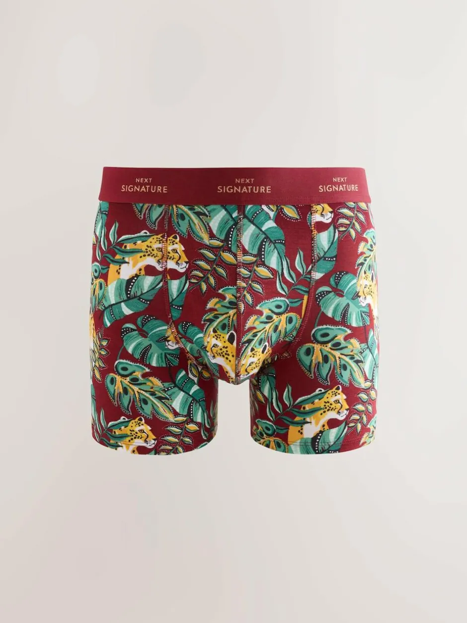 Next Signature Cotton Rich Boxers 4 Pack Green/Blue Leaf Animal Print Best