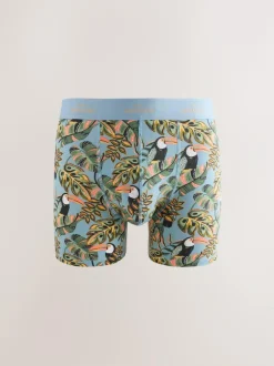 Next Signature Cotton Rich Boxers 4 Pack Green/Blue Leaf Animal Print Best