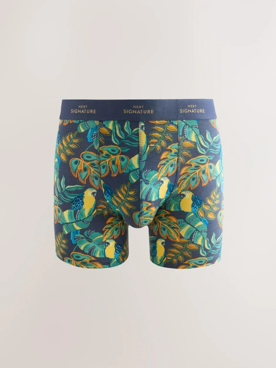 Next Signature Cotton Rich Boxers 4 Pack Green/Blue Leaf Animal Print Best