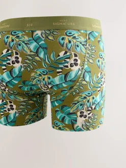 Next Signature Cotton Rich Boxers 4 Pack Green/Blue Leaf Animal Print Best