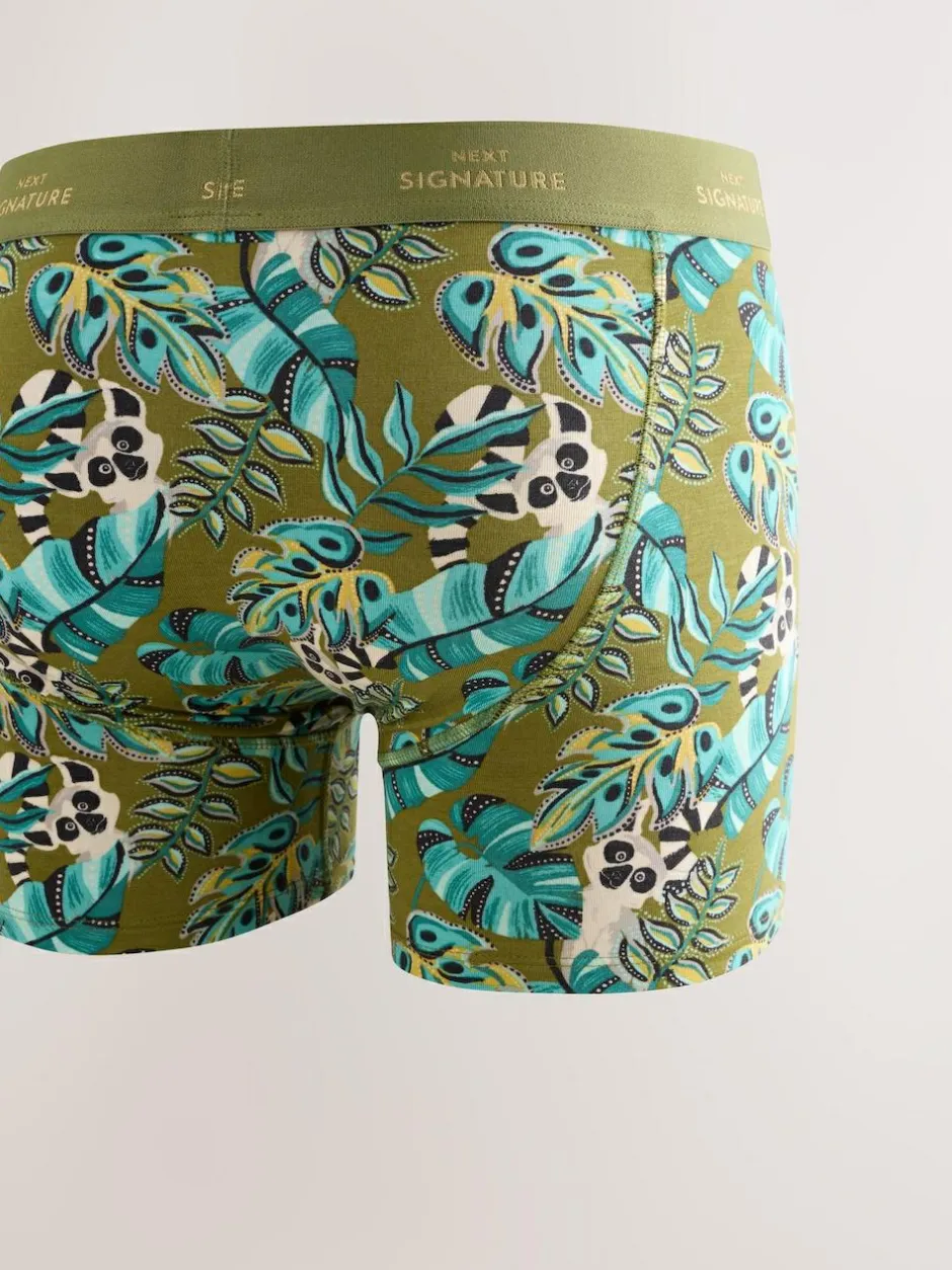 Next Signature Cotton Rich Boxers 4 Pack Green/Blue Leaf Animal Print Best