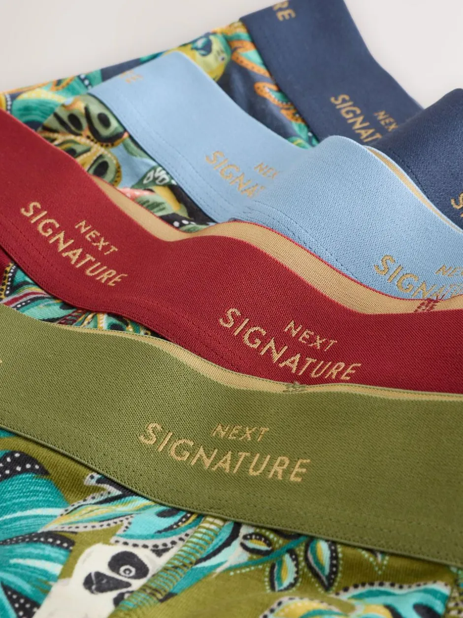 Next Signature Cotton Rich Boxers 4 Pack Green/Blue Leaf Animal Print Best