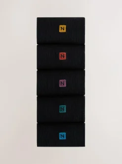 Next 5 Pack Embroidered Lasting Fresh Socks Green/Blue/Red Logo Best