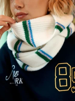 Next Green/Cream Stripe Knitted Heavyweight Scarf Hot