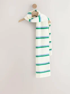Next Green/Cream Stripe Knitted Heavyweight Scarf Hot