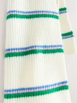 Next Green/Cream Stripe Knitted Heavyweight Scarf Hot
