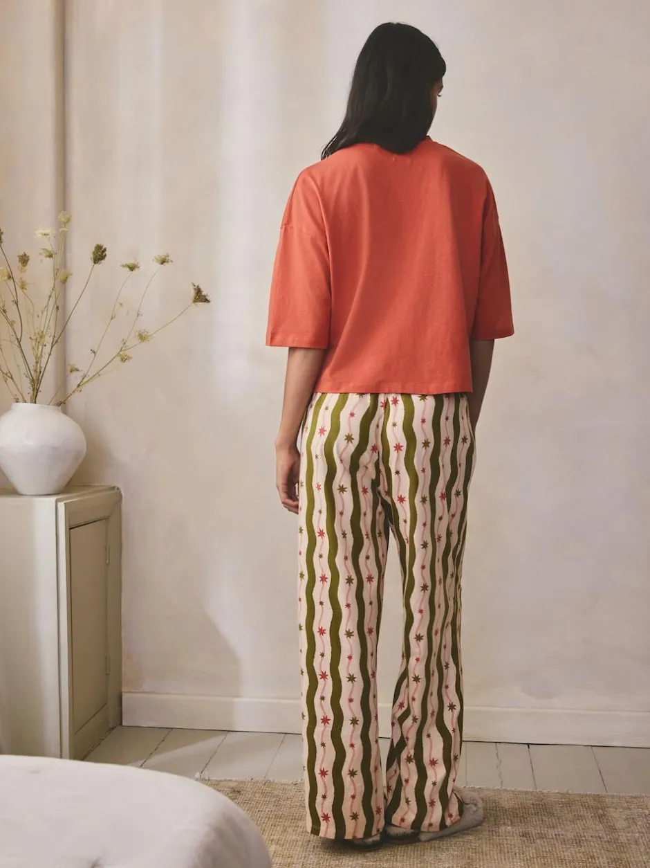 Next Green/Ecru Stripe Cotton Short Sleeve Pyjamas Clearance