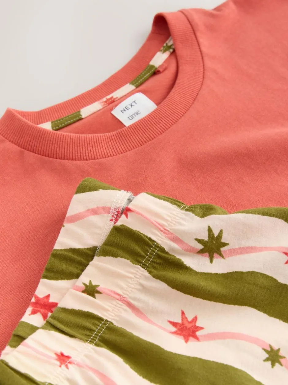 Next Green/Ecru Stripe Cotton Short Sleeve Pyjamas Clearance