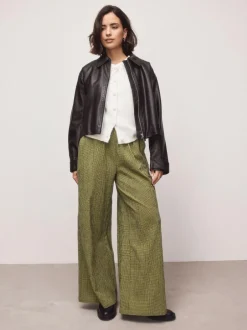 Next Gingham Wide Leg Trousers Green/Navy Blue Best