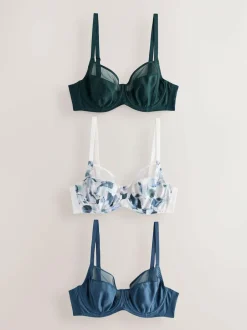 Next DD+ Non Pad Full Cup Bras 3 Pack with Side Support Green/Navy/Navy Print Clearance