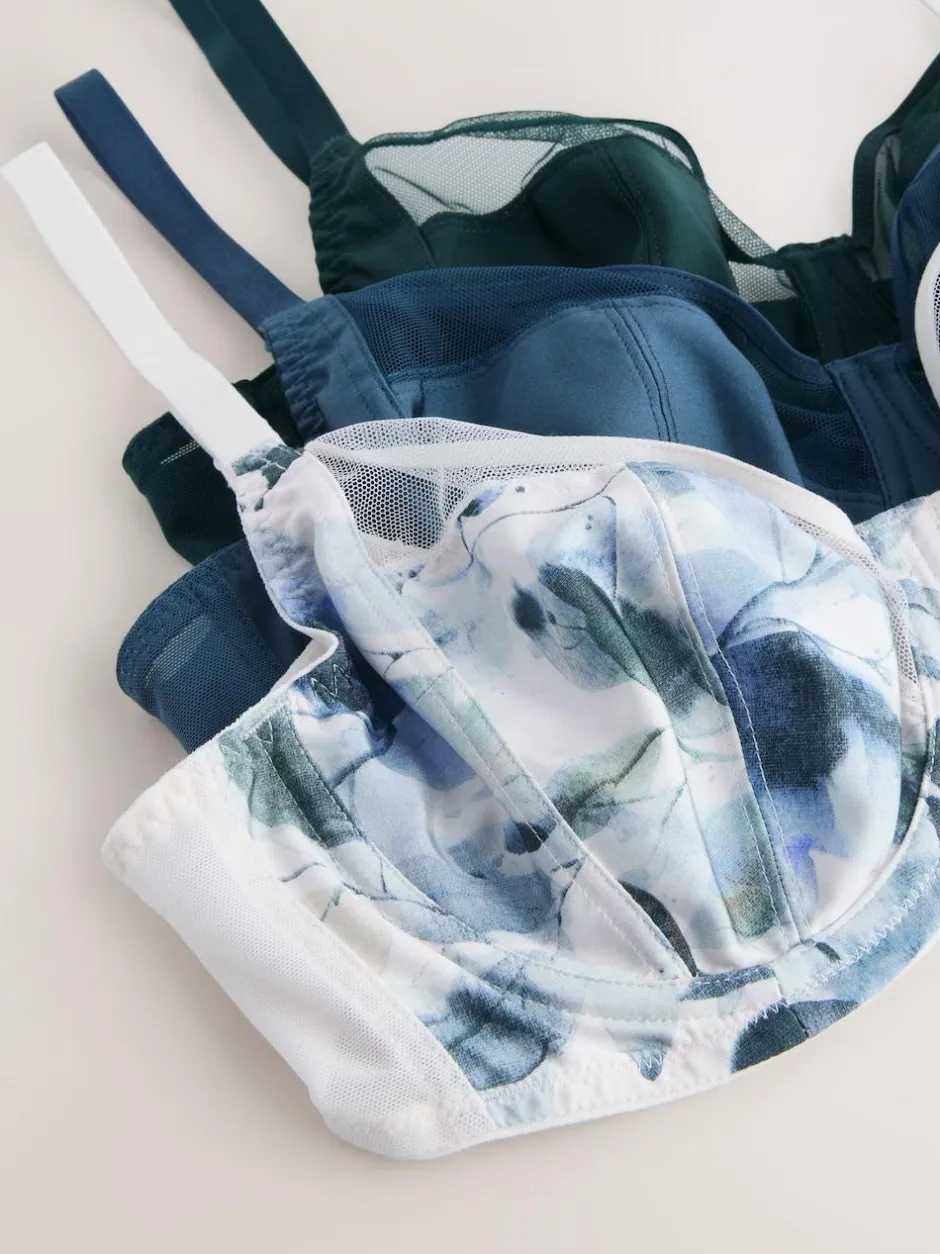Next DD+ Non Pad Full Cup Bras 3 Pack with Side Support Green/Navy/Navy Print Clearance