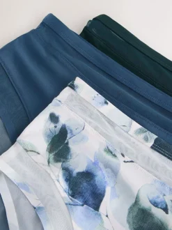 Next Mesh Trim High Waist High Leg Knickers 3 Pack Green/Navy/Navy Print Discount