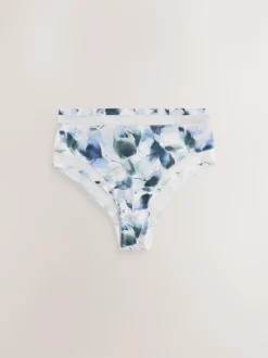 Next Mesh Trim High Waist High Leg Knickers 3 Pack Green/Navy/Navy Print Discount