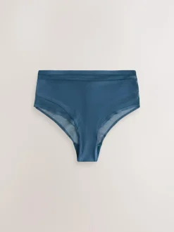 Next Mesh Trim High Waist High Leg Knickers 3 Pack Green/Navy/Navy Print Discount