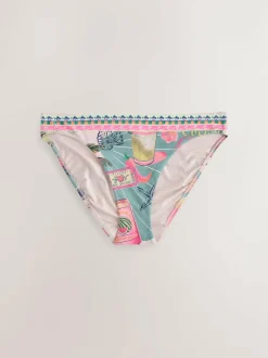 Next Green/Pink Conversational High Leg Print Bikini Bottoms New