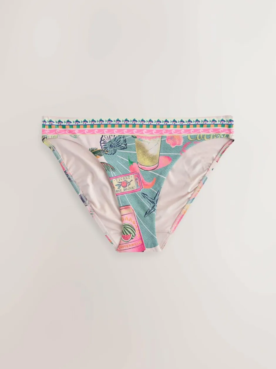 Next Green/Pink Conversational High Leg Print Bikini Bottoms New