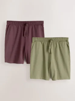 Next Loopback Soft Touch 2 Pack Jogger Shorts Green/Purple Hot
