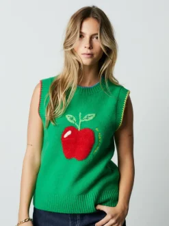 Next Green/Red Apple Graphic Sleeveless Knitted Tank With Wool Best