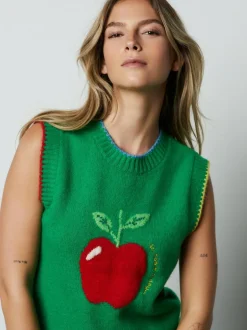 Next Green/Red Apple Graphic Sleeveless Knitted Tank With Wool Best