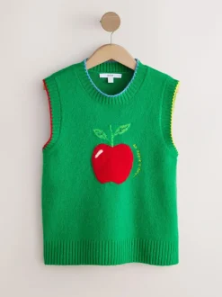 Next Green/Red Apple Graphic Sleeveless Knitted Tank With Wool Best