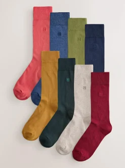 Next 8 Pack Embroidered Lasting Fresh Socks Green/Red/Blue Discount