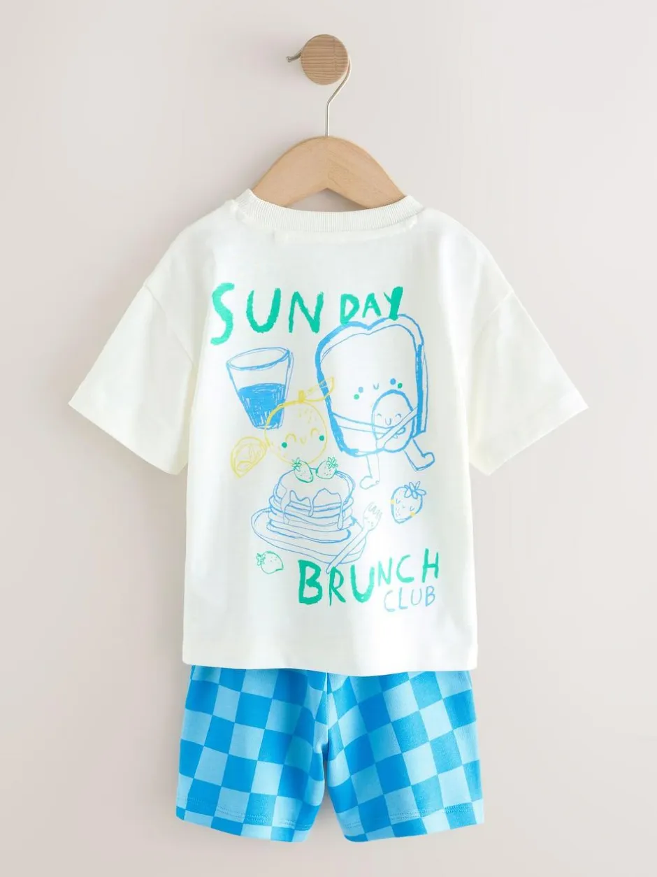 Next Short Sleeve T-Shirt and Shorts Set 2 Pack (3mths-7yrs) Green/White Food Backprint Clearance