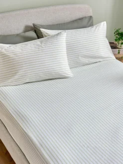 Next Fitted Sheet and Pillowcase Set Green/White Slim Stripe Outlet