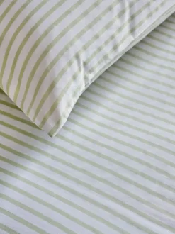 Next Fitted Sheet and Pillowcase Set Green/White Slim Stripe Outlet