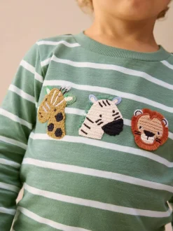 Next Green/White Stripe Safari Long Sleeve Appliqué T-Shirt (3mths-7yrs) Hot