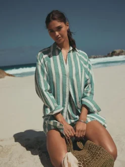 Next Green/White Summer Shirt With Linen Discount