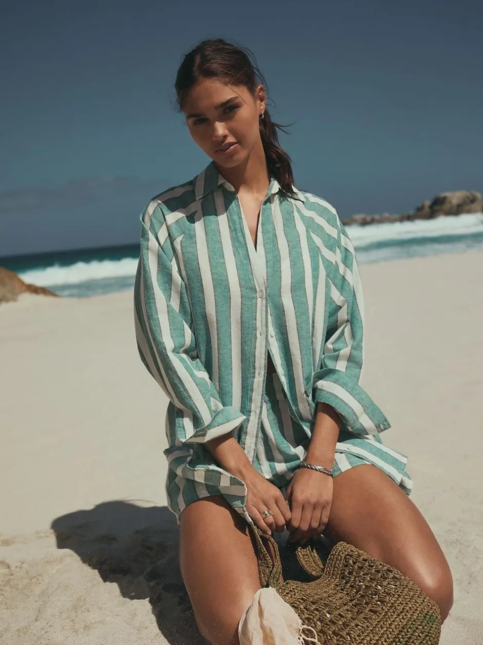 Next Green/White Summer Shirt With Linen Discount