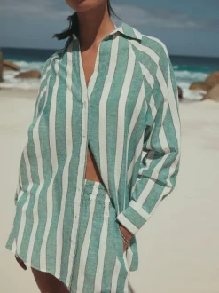 Next Green/White Summer Shirt With Linen Discount