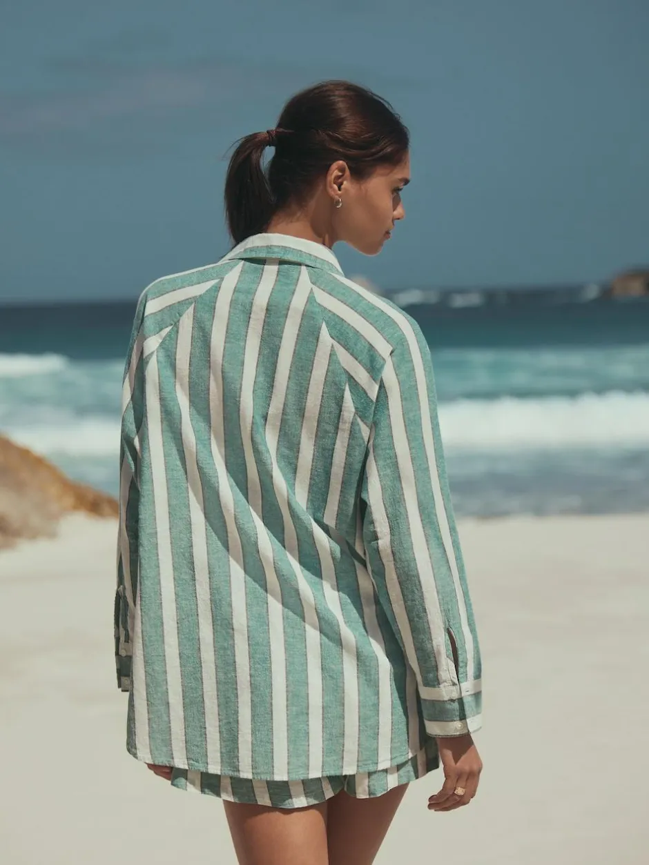 Next Green/White Summer Shirt With Linen Discount