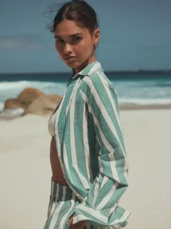 Next Green/White Summer Shirt With Linen Discount