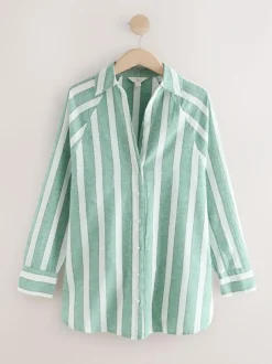 Next Green/White Summer Shirt With Linen Discount