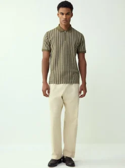 Next Vertical Stripe Quarter Zip Polo Shirt Green/White New