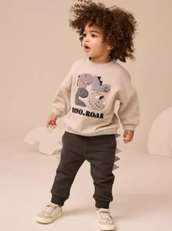 Next Grey and Charcoal Dinosaur Spike Single Sweatshirt and Joggers Set (3mths-7yrs) Clearance
