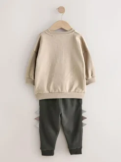 Next Grey and Charcoal Dinosaur Spike Single Sweatshirt and Joggers Set (3mths-7yrs) Clearance
