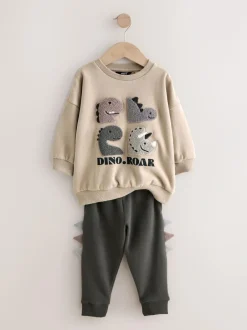 Next Grey and Charcoal Dinosaur Spike Single Sweatshirt and Joggers Set (3mths-7yrs) Clearance