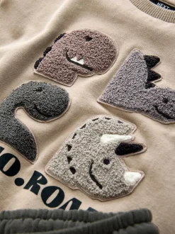 Next Grey and Charcoal Dinosaur Spike Single Sweatshirt and Joggers Set (3mths-7yrs) Clearance