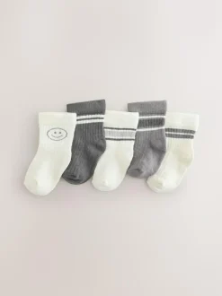 Next Baby Socks 5 Pack (0mths-2yrs) Grey Outlet