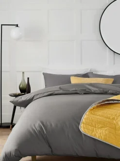 Next Grey Charcoal Cotton Rich Plain Duvet Cover and Pillowcase Set Best